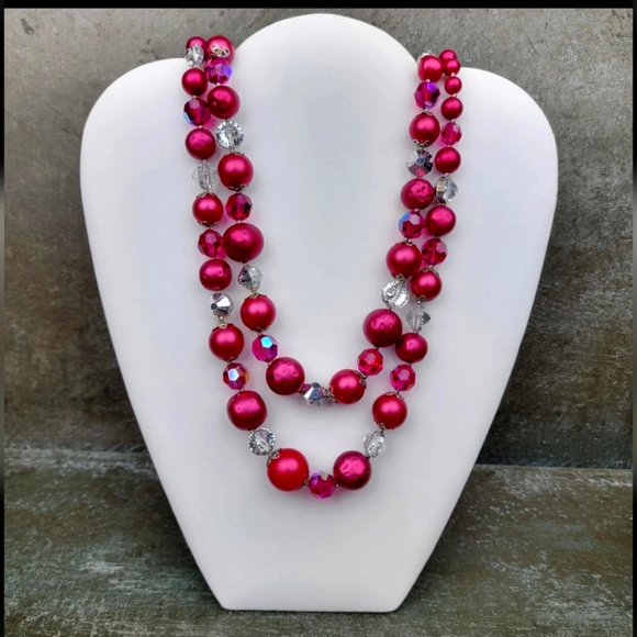 Vintage Vendome Fuchsia Crystal Bead Necklace & Earrings Set StunningStatement - Picture 1 of 14